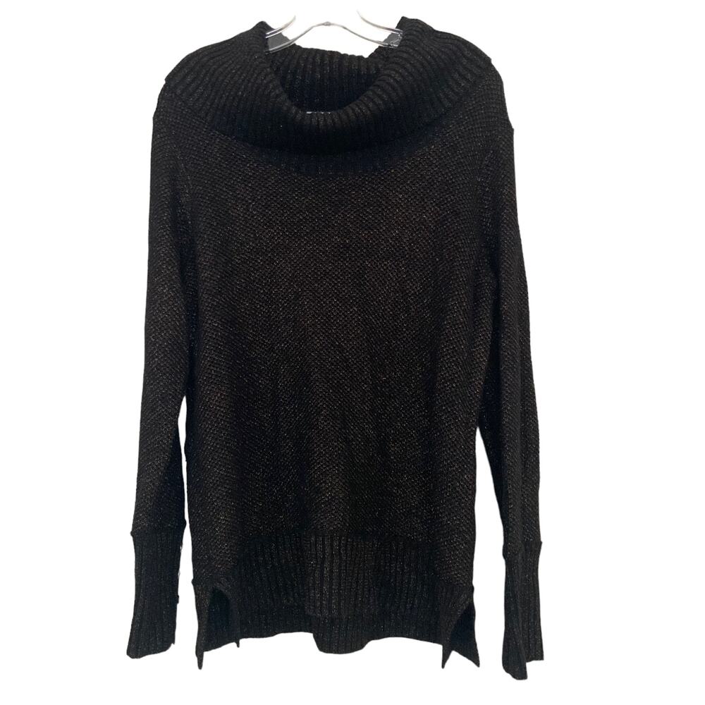 Calvin Klein Wool Blend Black Metallic Gold Turtleneck Sweater Sz L